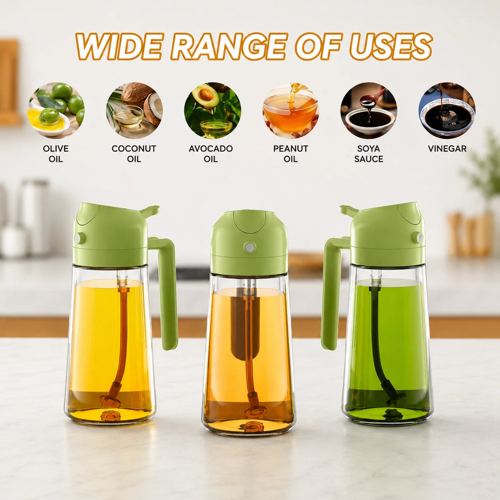 2-in-1 Oil Sprayer & Dispenser Bottle – 470ml | Spray & Pour Cooking Oil Bottle