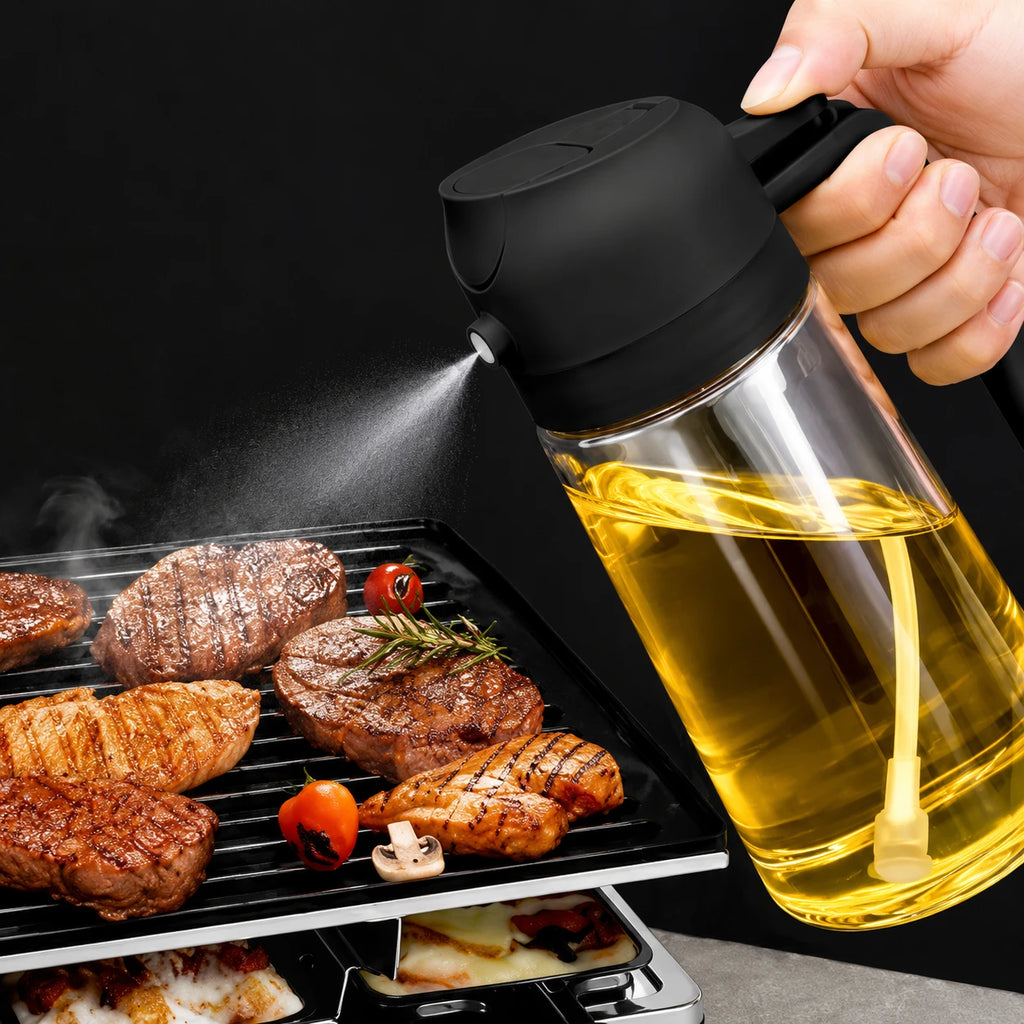 2-in-1 Oil Sprayer & Dispenser Bottle – 470ml | Spray & Pour Cooking Oil Bottle