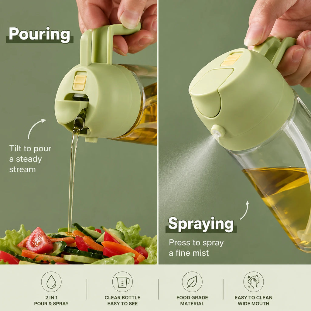 2-in-1 Oil Sprayer & Dispenser Bottle – 470ml | Spray & Pour Cooking Oil Bottle