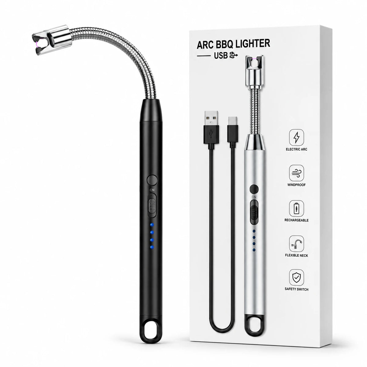USB Rechargeable Electric Arc Lighter with Flexible Neck | Windproof BBQ & Candle Lighter